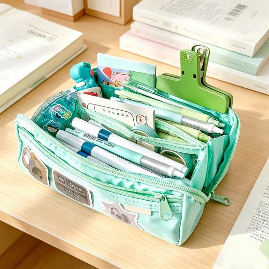 Federmäppchen Wasserdicht Große Kapazität Stifttasche Leinwand Schreibwaren Tasche Mehrere Fächer Reißverschluss Organizer für Schulkinder Mädchen