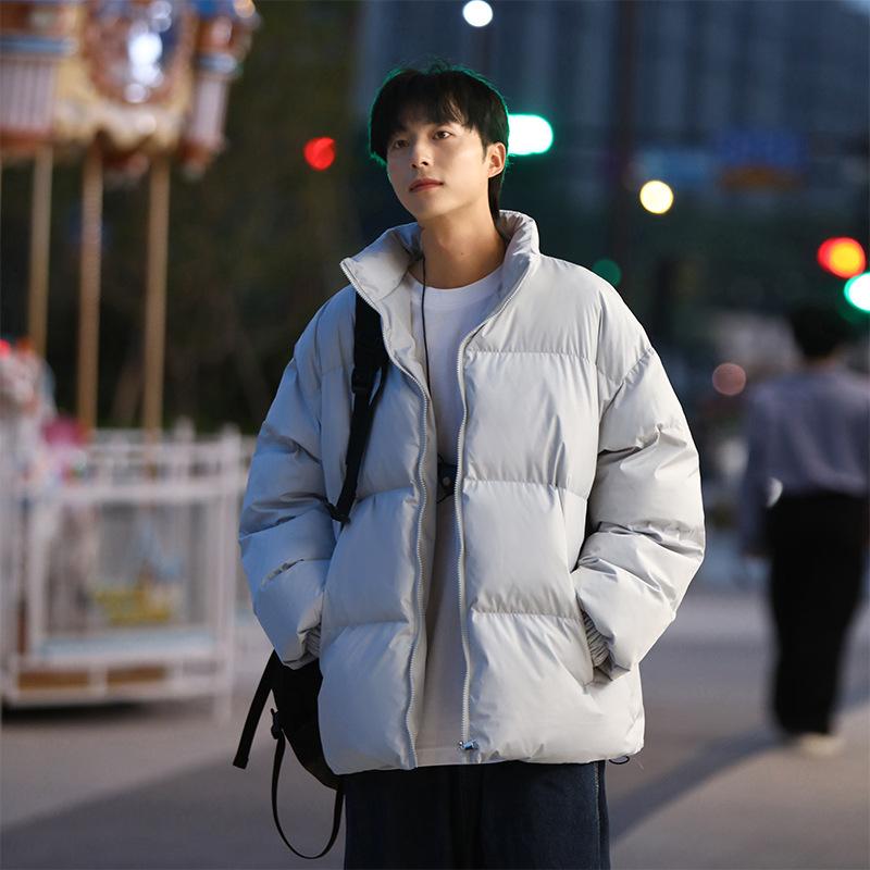 Winter Warm Casual Cotton Coat Men Fashion Versatile Standing Collar Coat Men Long Sleeve Warm Cotton Coat Men Clothing