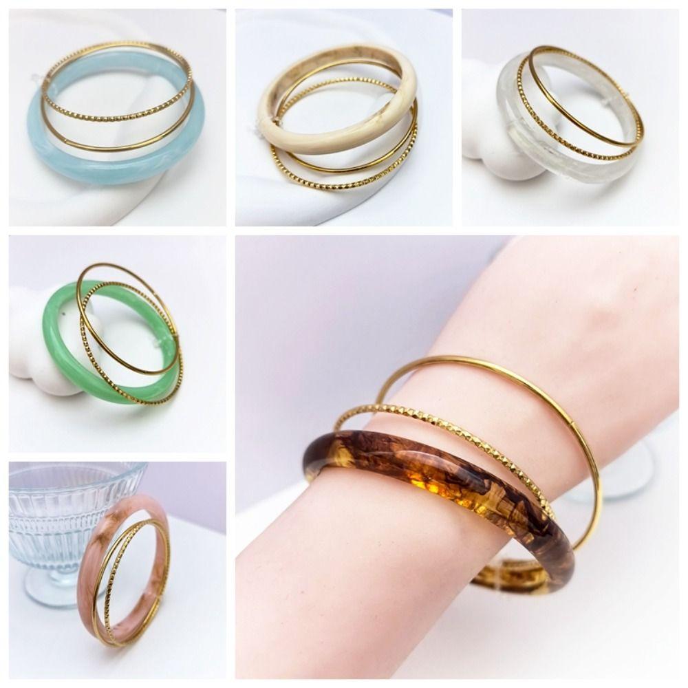 3Pcs/set Vintage Acrylic Smudging Bangles Punk Retro Hand Ring Unique Simple Round Bracelets  Gift