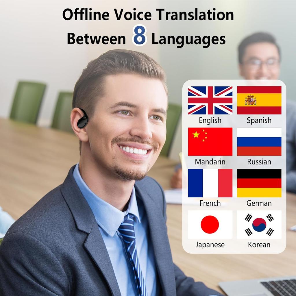 Translator Earbuds Real Time, Two-Way Language Translator Earbuds with Charging Base Support 144 Languages & 8 Offline Translation, Instant