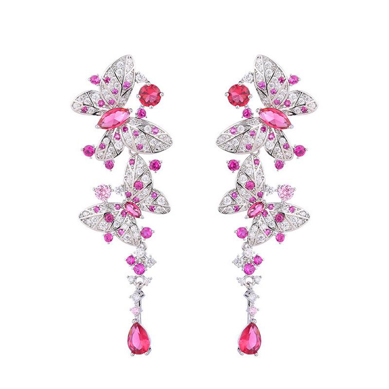 S925 Silver Butterfly & Zircon Dangle Earrings