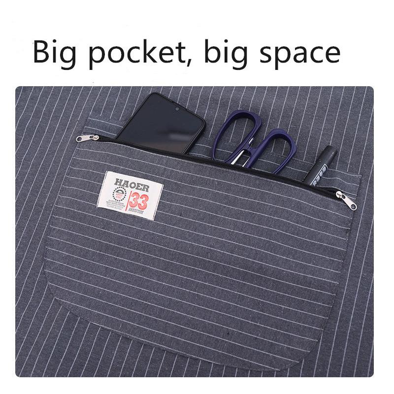 Striped Zippered Cotton Apron With Straps Breathable Apron Kitchen Oil Resistant Aprons Women's Dirt Resistant Work Clothes