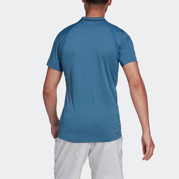 Men's Adidas Gameset Logo Printing Solid Color Tennis Sports Short Sleeve Blue Polo Shirt HB9137