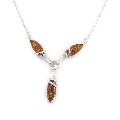 [N2815] - Silver Necklace 'Inspiration' Amber Cognac (rhodium-plated) - 20x6 Mm