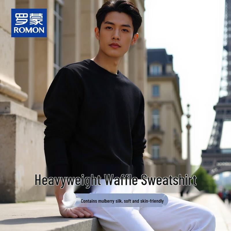 ROMON Men's Waffle Knit Silk Blend Pullover Sweatshirt