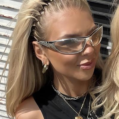 Retro evropské a americké futuristické sluneční brýle Y2K pro ženy - Elegantní pouliční styl