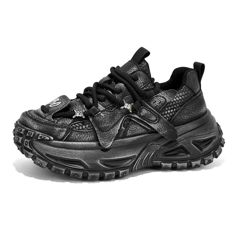 Spring and autumn new leather thick-soled heightening casual shoes youth running sports dad shoes 39