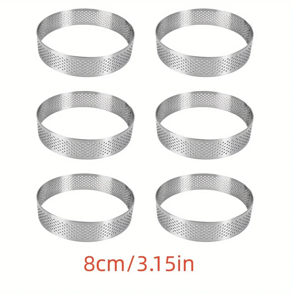 6PCS 8cm Silver Round Stainless Steel Tart Rings Mould French Dessert Mousse Cake Fruit Tarte Mold for Family Party Baking Tools