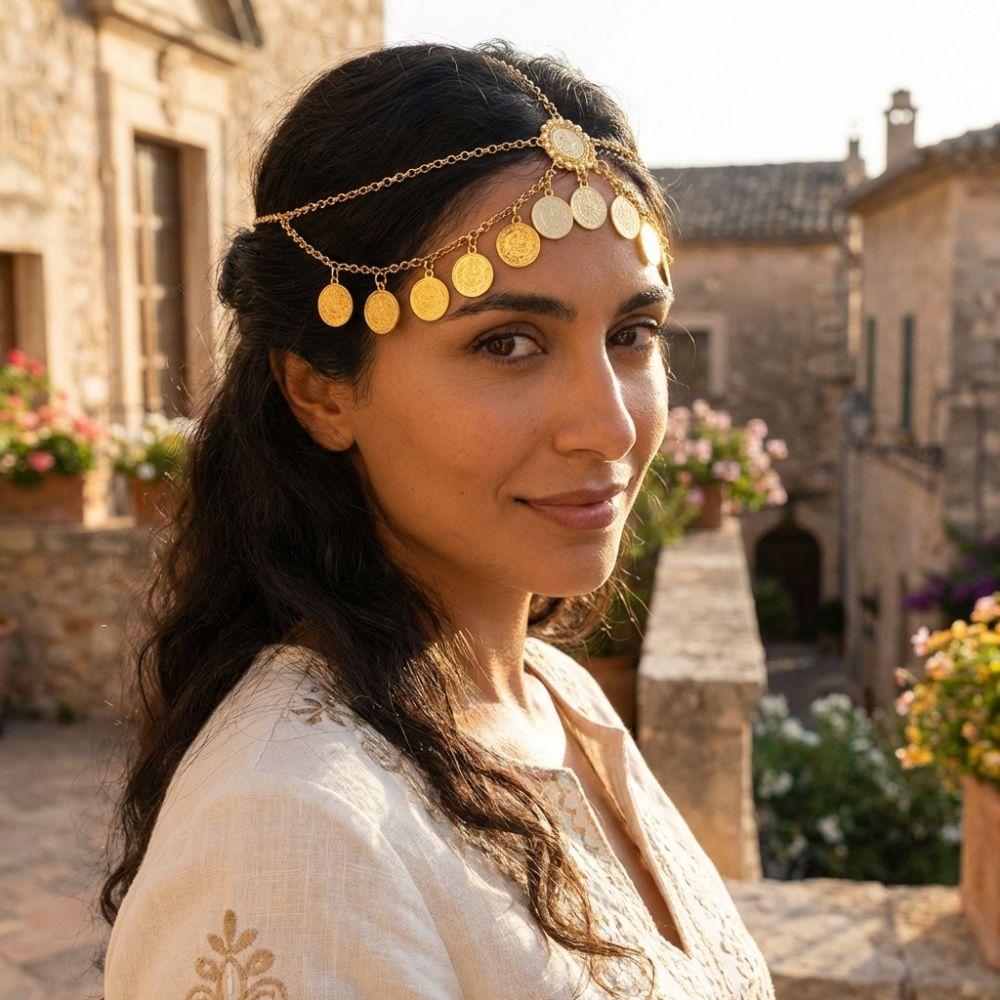 Adjustable Indian Bridal Headpiece Metal Hair Chains Egyptian Gold Head Chain  Party Accessories