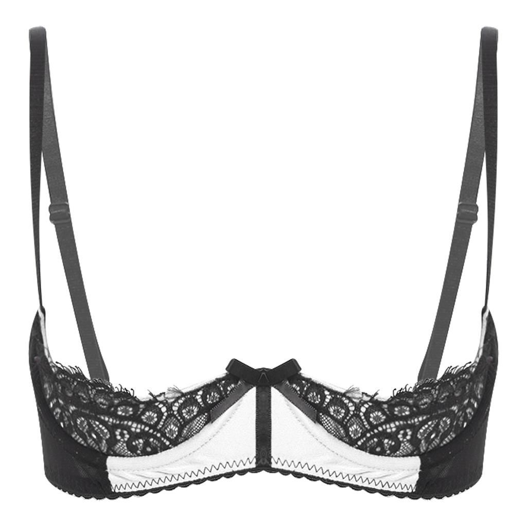 Dámská krajková podprsenka s řasenkami a květinovým vzorem 1/4 košíčky Push-up s kosticemi Bralette Balconette