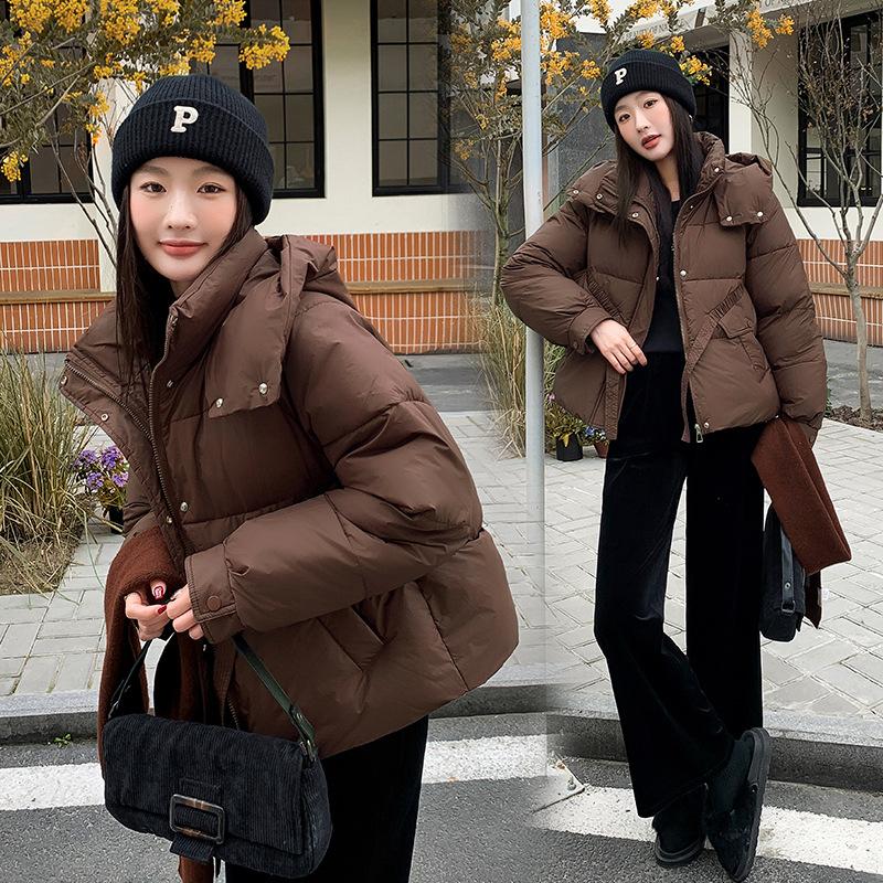 Down and Padded Jacket for Winter 2025 New Loose Short Hooded Solid Color Korean Casual Fashion Thickened Jacket