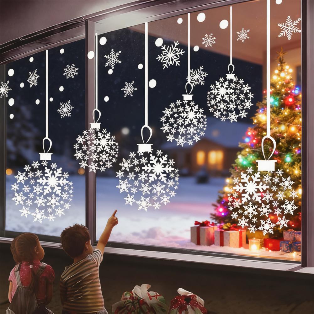 Christmas Snowflake Window Clings Large White Snowflake Window Stickers Winter PVC Decals For Glass Indoor Holiday Decoration