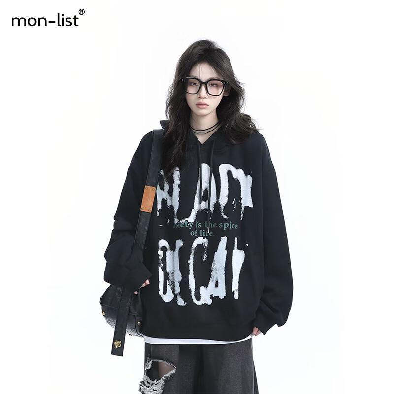 

MON-LIST Unisex Blurred Letter Print Heavy Cotton Hoodie 2XL