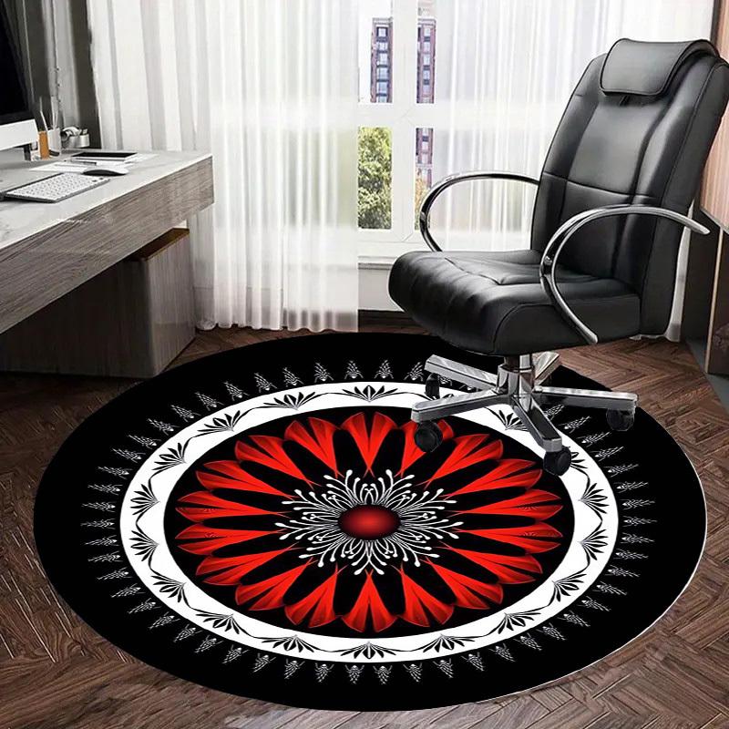 1 Stück Rundes Mandala-Design mit Rot- und Weißmustern Runder Teppich, Hergestellt aus Polyester, Perfekt zur Dekoration von Bürostühlen, Wohnzimmern fplt644