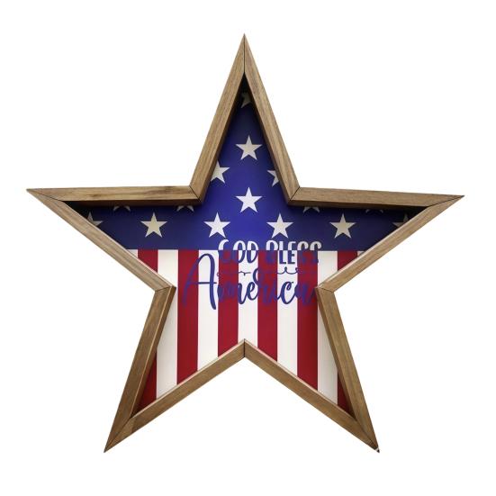 4th of July Rustic Star Wooden Sign, Vintage Star Shaped Block Sign, Patriotic Tiered Tray Centerpiece for Memorial Day, Independence Day Home Table F