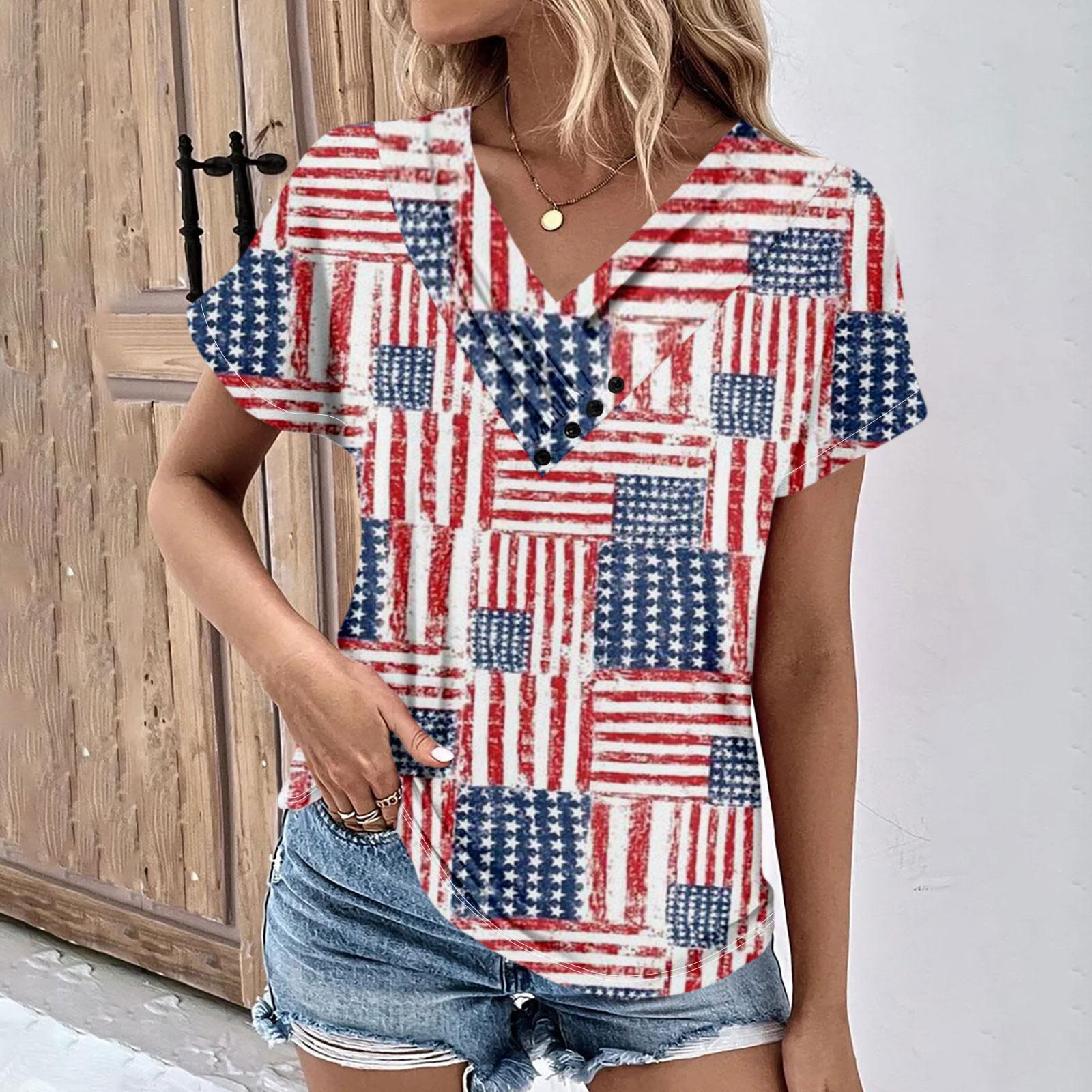 

Летние топы для женщин с принтом ко Дню независимости для женщин, удобные женские топы с v-образным вырезом и короткими рукавами, футболки большого размера XL