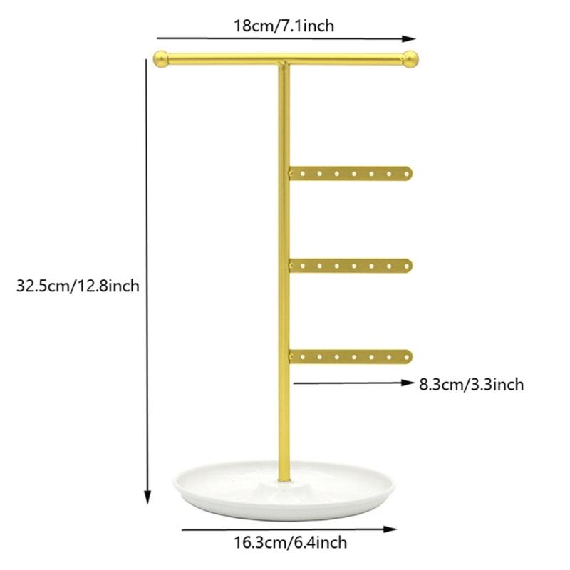 T Bar Jewelry Stand Organiser Display Shelf for Necklace Bracelet Watch Detachable Jewellery Presentation Rack with Tray