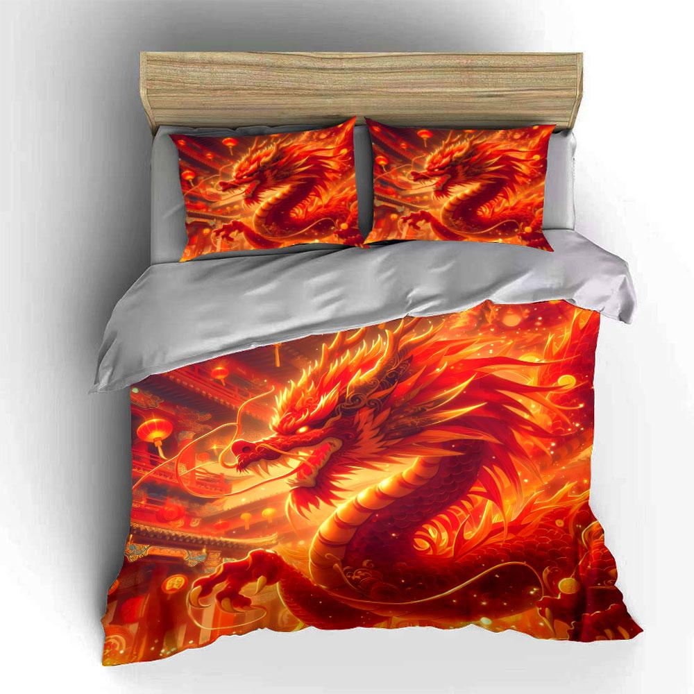 Fiery Dragon's Bold Dance. Bedding Sets Duvet Covers Pillowcases(1* Duvet Cover 2* Pillowcases Without Duvet Insert)