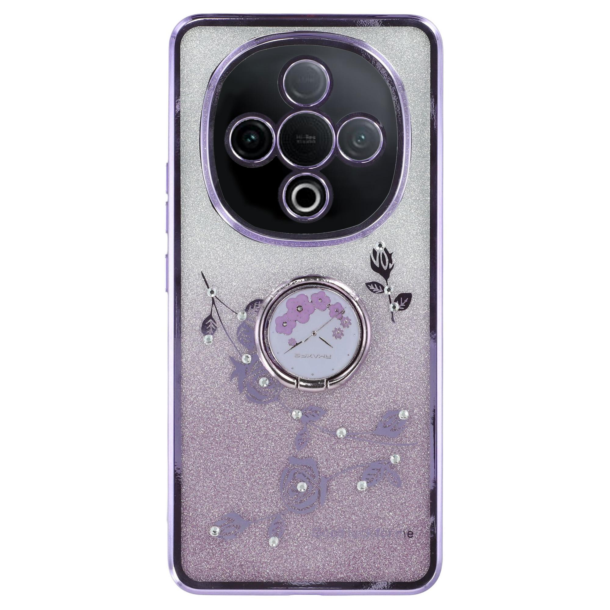 

KADEM For vivo Y300 5G Case Ring Kickstand TPU Flowers Phone Cover Gradient Glitter B