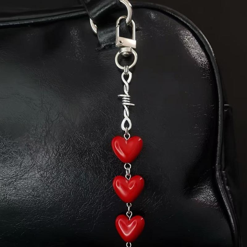 Red Heart Keychain Trendy Resin Alloy Charm for Phone Keys Bag Multipurpose Accessory Gift