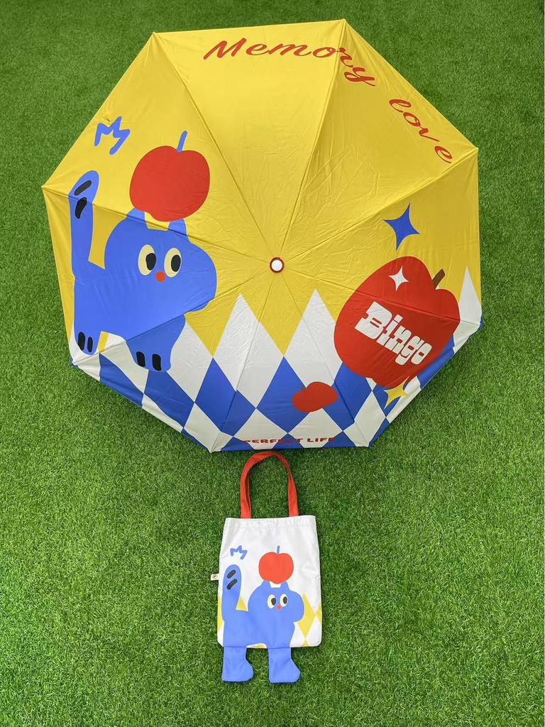 Black Dual-Use UV Protection Three-Fold Sunshade & Rain Umbrella with Tote Bag