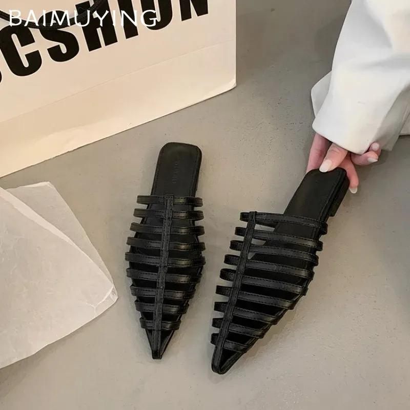 Fashion Designer Women Slippers Pointed Toe Elegant Flats Mules Shoes Fashion New Trend 2025 Summer Designer Dress Party Mujer Zapatos