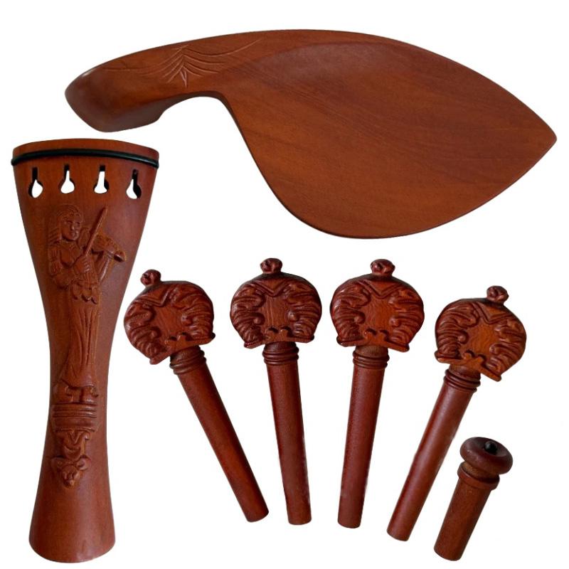 Beautiful Violin Accessories Set With Engrave, Carved 4/4 Fiddle Parts Fittings Pegs Tailpiece Chinrest