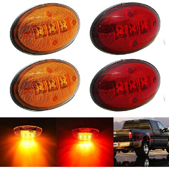 KEING Dually Bed Fender Side Marker LED Lights For Ford 1999- F250 F350 F450 F550 (2PCS Red + 2PCS Amber)