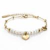 14K Gold Plated Surgical Steel Bracelet, Pearls, Heart Bst1690