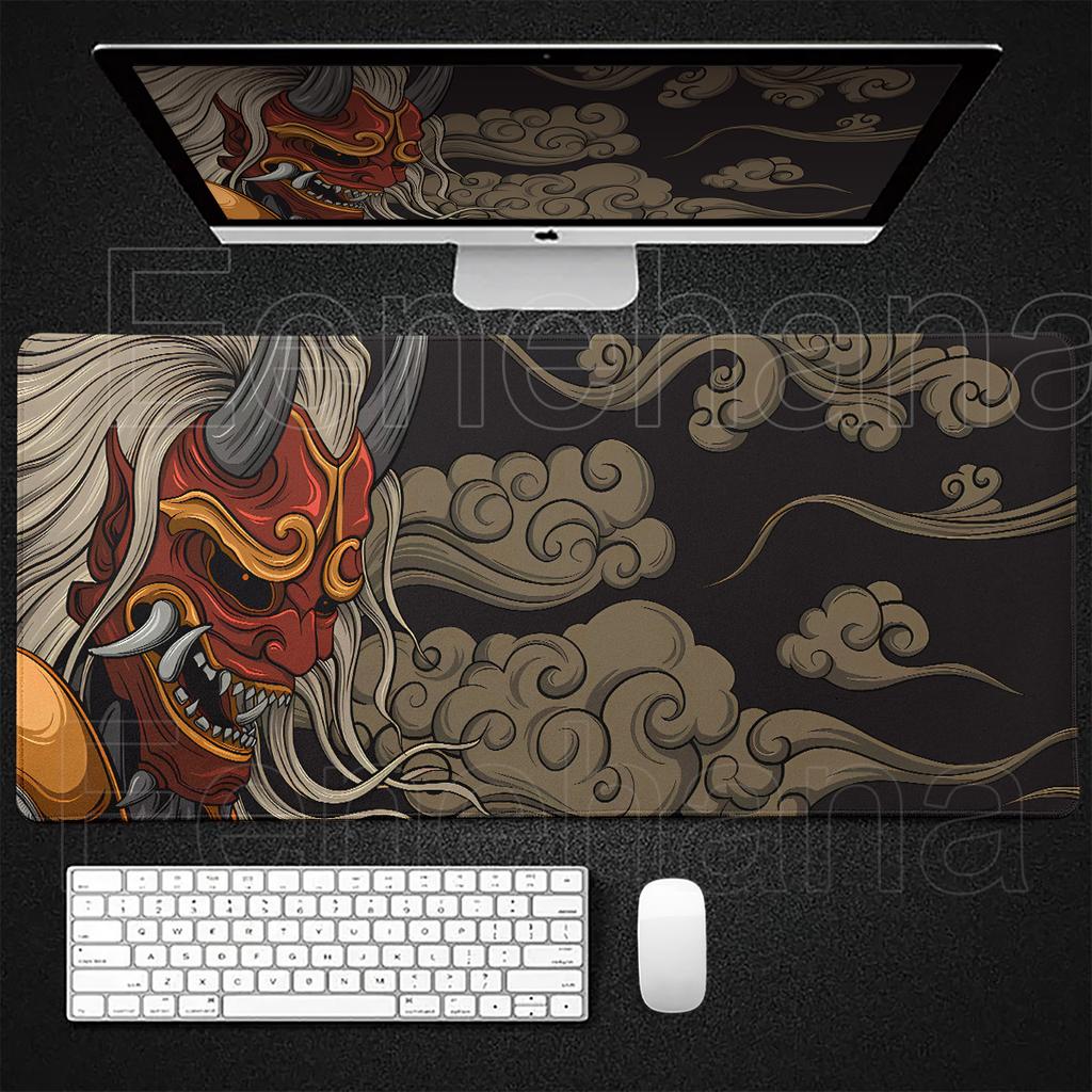 Black Ghost Face Nonslip Mouse Pad Gamer Desk Mat HD Print Japanese Samurai Devil Mask PC Gaming Accessories Computer Table Pad