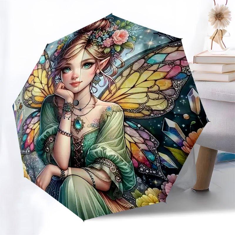 Enchanted Fairy Wings Fantasy Art PrintUmbrella with Cute Design,Portable 3-Fold Compact Umbrella for Men&Women,Valentine's Day Mother's Day