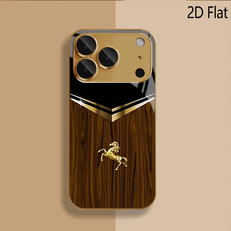 Golden Steed Patterned Tempered Glass Design for iPhone16 17 ProMax 1514 1312 11ProMax Phone Case Camera Cover Shockproof Hard B