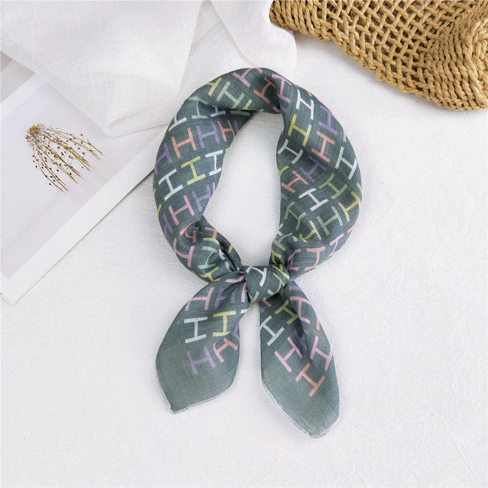 Eșarfă pătrată mică din bumbac și in Eșarfă din mătase Primăvară și toamnă pentru femei Stil nou artistic și versatilă la modă Esarfă cu bentiță cu temperament
