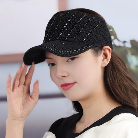 Summer Mesh Baseball Cap for Men Women Shiny Rhinestone Sun Visor Hat Outdoor Empty Top Hat for Beach Golf Tennis Baseball