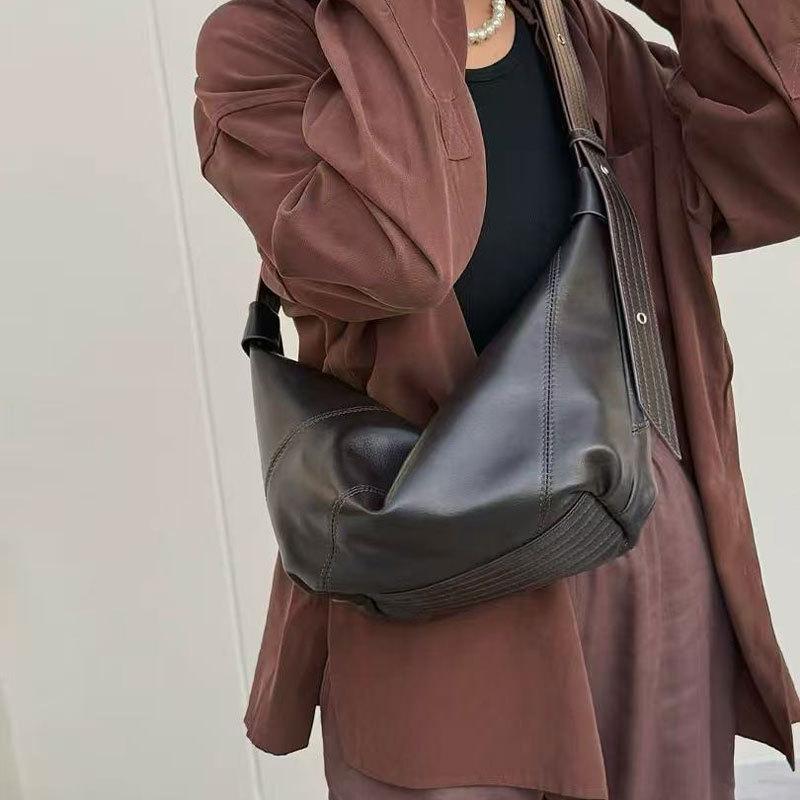 Genuine Leather Women's Bag Sheepskin Crossbody Bag New Western Style Dumpling Bag Large Capacity Texture Armpit Bag Simple Shoulder Bag