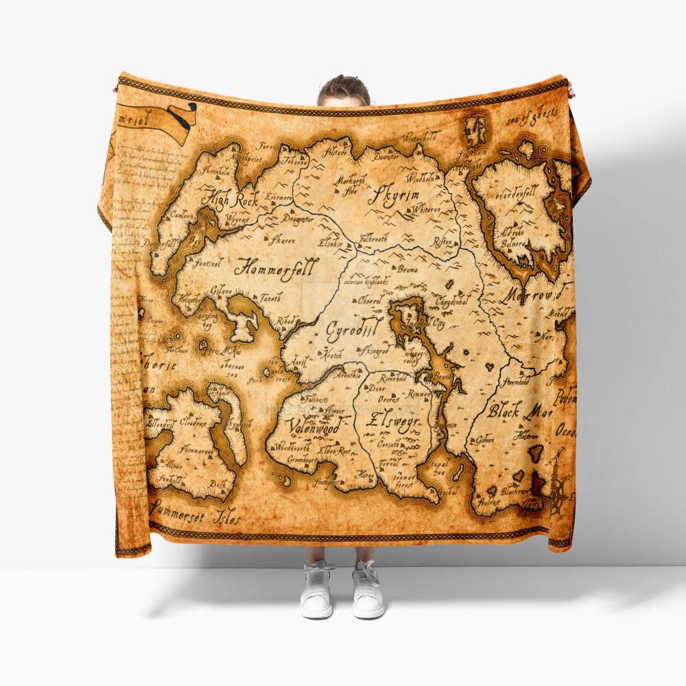 Large Tamriel Map Elder Scrolls Skyrim Gaming Flannel Throw Blanket Soft Warm Bedding for Bed Living Room Home Sofa