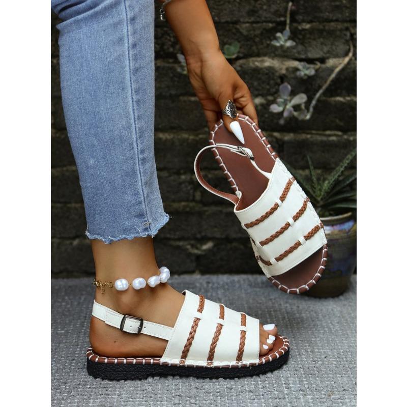 Damen Übergröße Neu Sommer Herbst Flach Gewebt Lässig Einzelriemen Komfort Sandalen