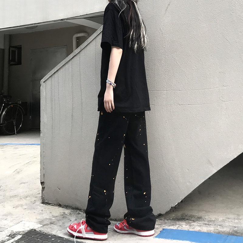 Pantaloni largi pentru femei High Street, blugi cu picior drept, cu cerneală moale