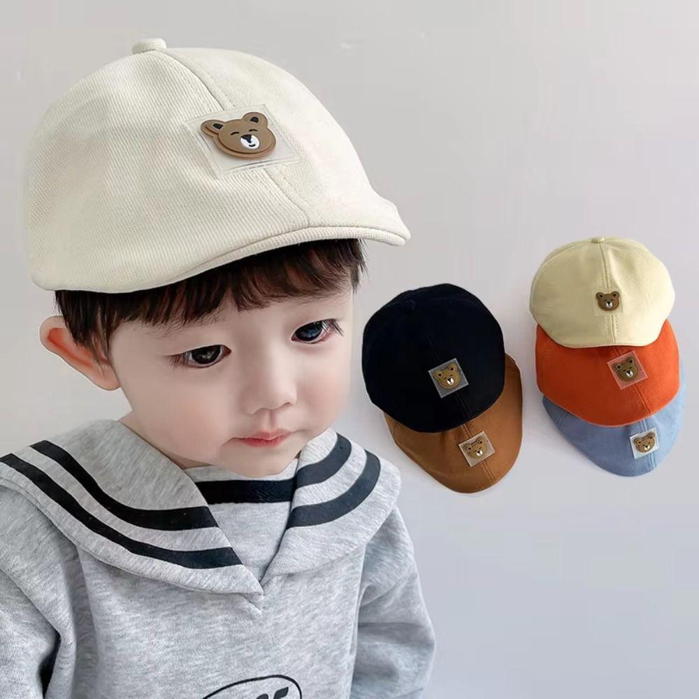 

Bear Baby Beret Hat Solid Color Newsboy Cap Retro Kids Peaked Cap Boy помаранчевий