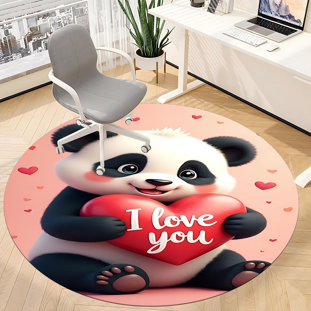 1PC Panda Heart Office Round Area Rug, Indoor Mat Suitable ForOffice, Under Office Chairs Bedroom Living Room Home Decor, Room Deco,  f024