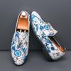 Men's shoes large size fashion fringed foot casual shoes men's Chinese style printed loafers small leather shoes men