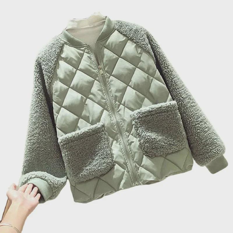 "2022 Koreanischer Stil Damen Winter Daunenjacke - Groß, Lockere Passform, Dickes Imitat Lammfell"