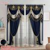 2 Stück Luxus-Stil Halbtransparente Polyester-Vorhänge mit goldener Quastenverzierung, Marineblaues Satin, Exquisite Schnitzerei für reichen Fall