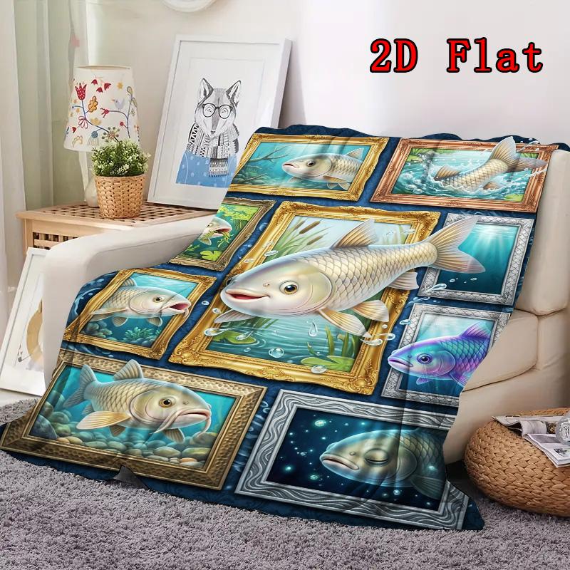 Fish Fantasia 2D Flat Pattern Flannel Blanket, High Quality All Seasons, Home Decor, Warmth and Comfort, Perfect for Christmas Gifts.
