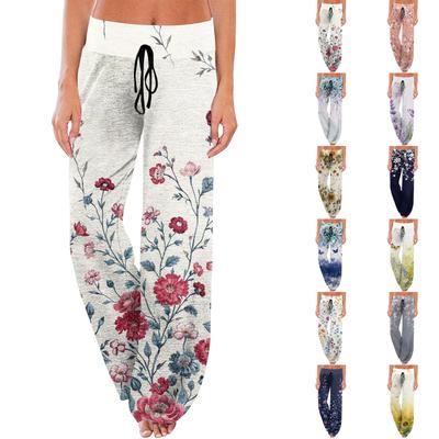 Pantalones Casuales Estampados de Cintura Elástica con Cordón de Corte Holgado para Mujer