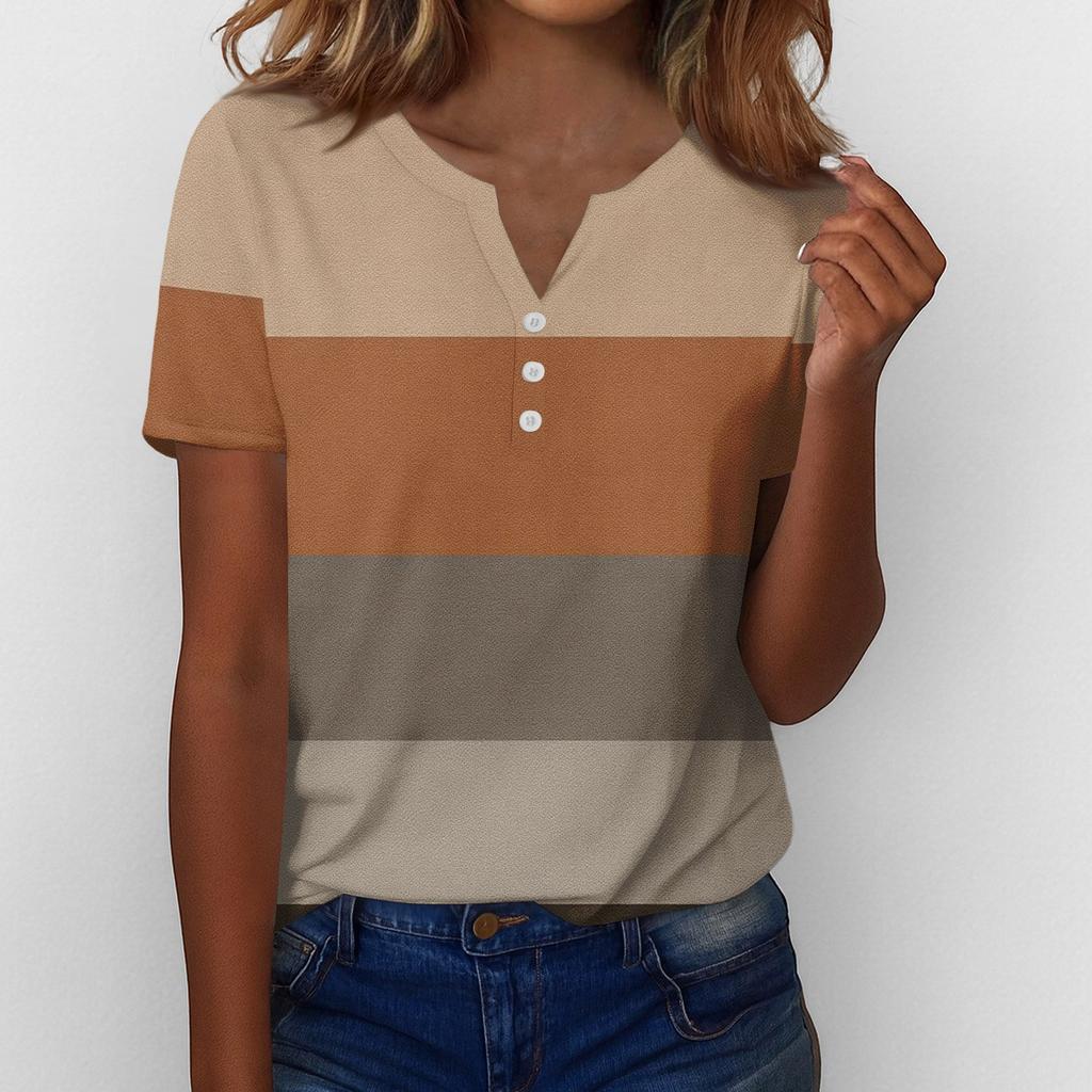 Sommer Oberteile für Damen Knopfleisten Blusen für Damen Elegant Lässig V-Ausschnitt T-Shirts