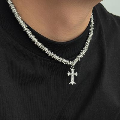 Hip-hop Rhinestone Cross Pendant Necklace Men's High Sense Simple Niche Men's Collarbone Chain Jewelry