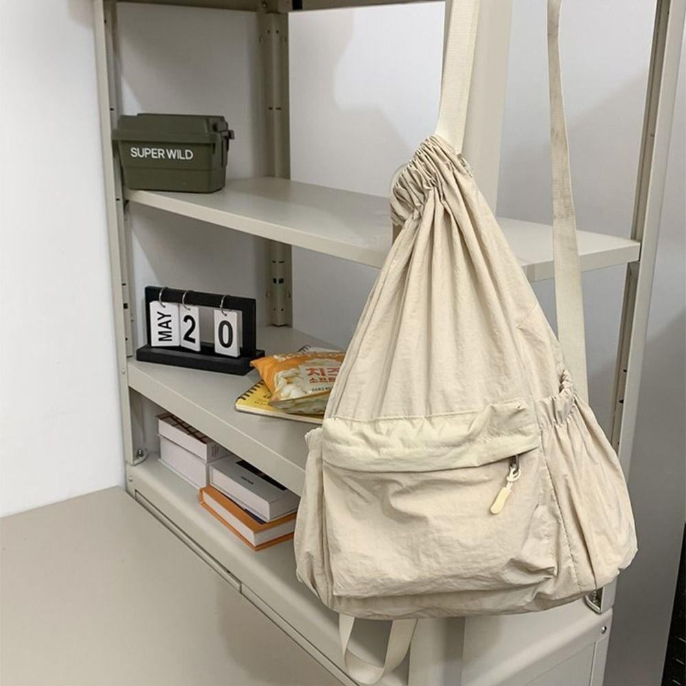 Light Weight Nylon Shoulder Bag Large Capacity High School Bag Drawstring Backpack Girls Boys
