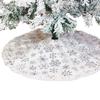 35 Inch Christmas Tree Skirt Gold Sequin Feather Snowflake Pattern White Faux Fur Tree Skirt Fluffy Plush Tree Base Mat for Holiday Home Decor
