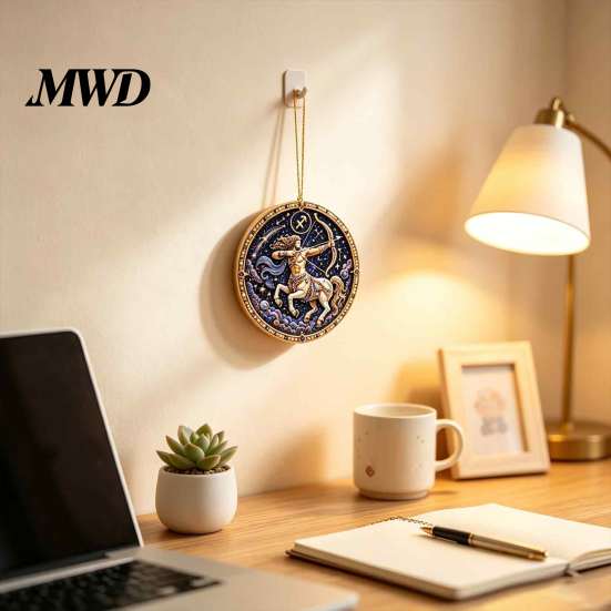Durable Acrylic Decor 2D Flat Pearl Painting Ornament, Double Sided Zodiac Theme Hanging Gem Valentine Day Gift Art Craft, Rhinestone Beads